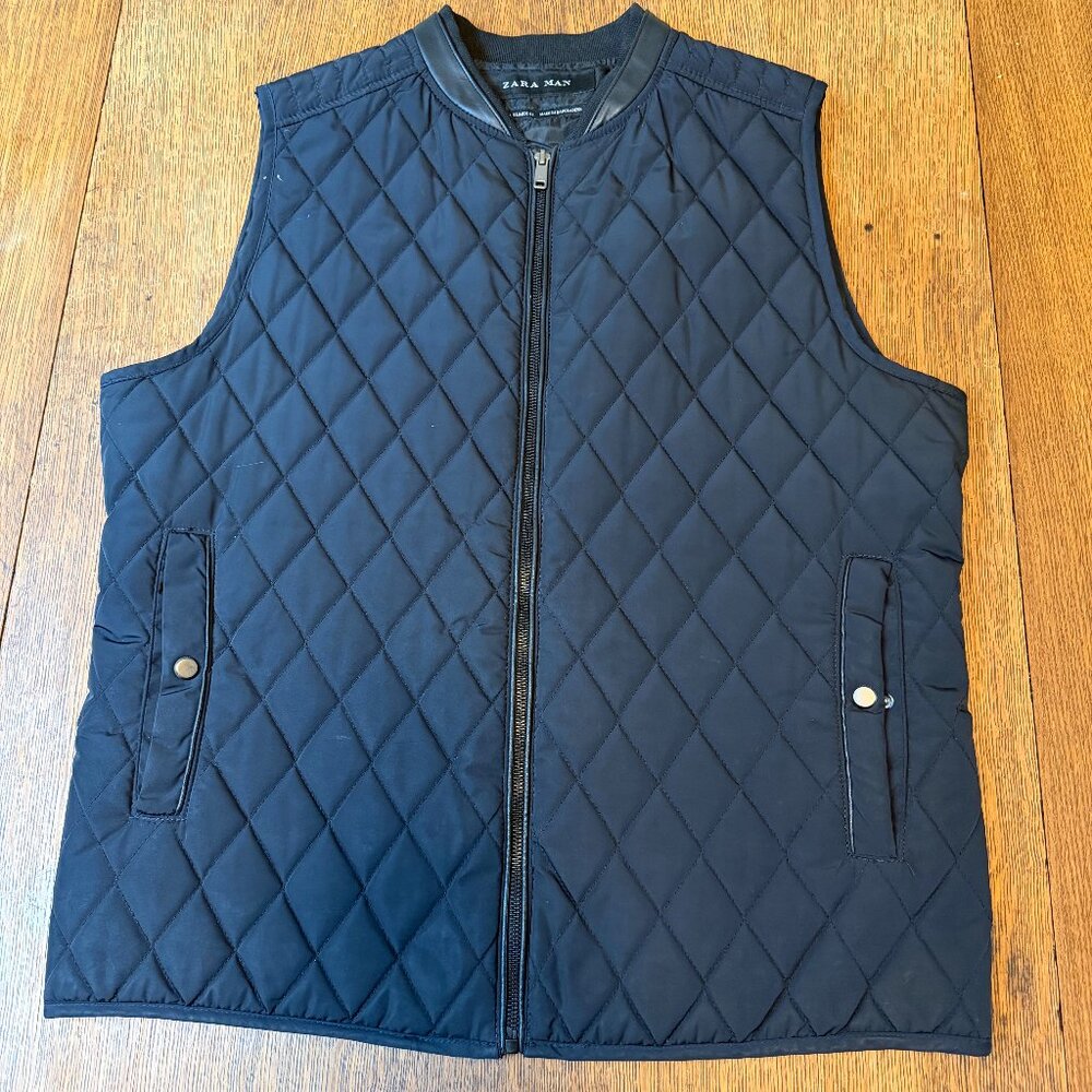 Zara Men's Quilted Puff Vest - XL, Navy Blue & Black